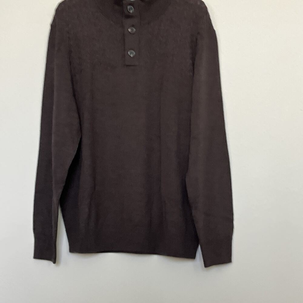Mens TURNBURY MERINO WOOL Dark Brown Sweater Pullover Mock Neck Long Sleeve XL - Picture 2 of 8